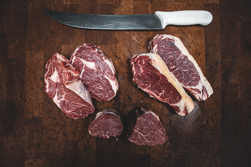 sliced meat beside silver knife, HD wallpaper