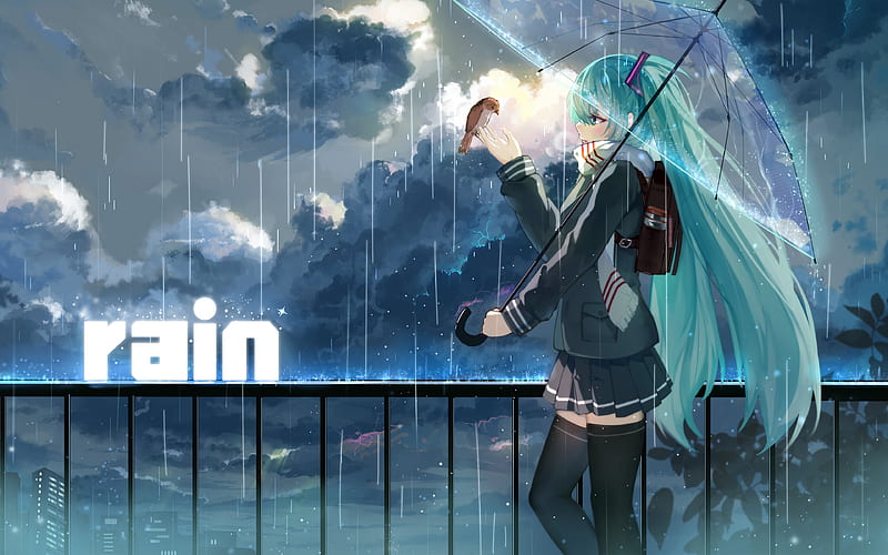 Hatsune Miku, anime characters, rain, Vocaloid, HD wallpaper