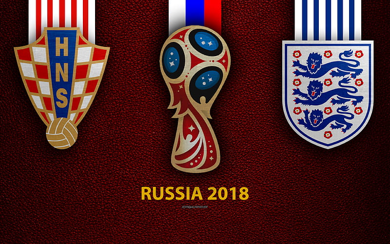Croatia vs England, Semifinal, Round 4 leather texture, logo, 2018 FIFA World Cup, Russia 2018, July 11, football match, creative art, national football teams, HD wallpaper