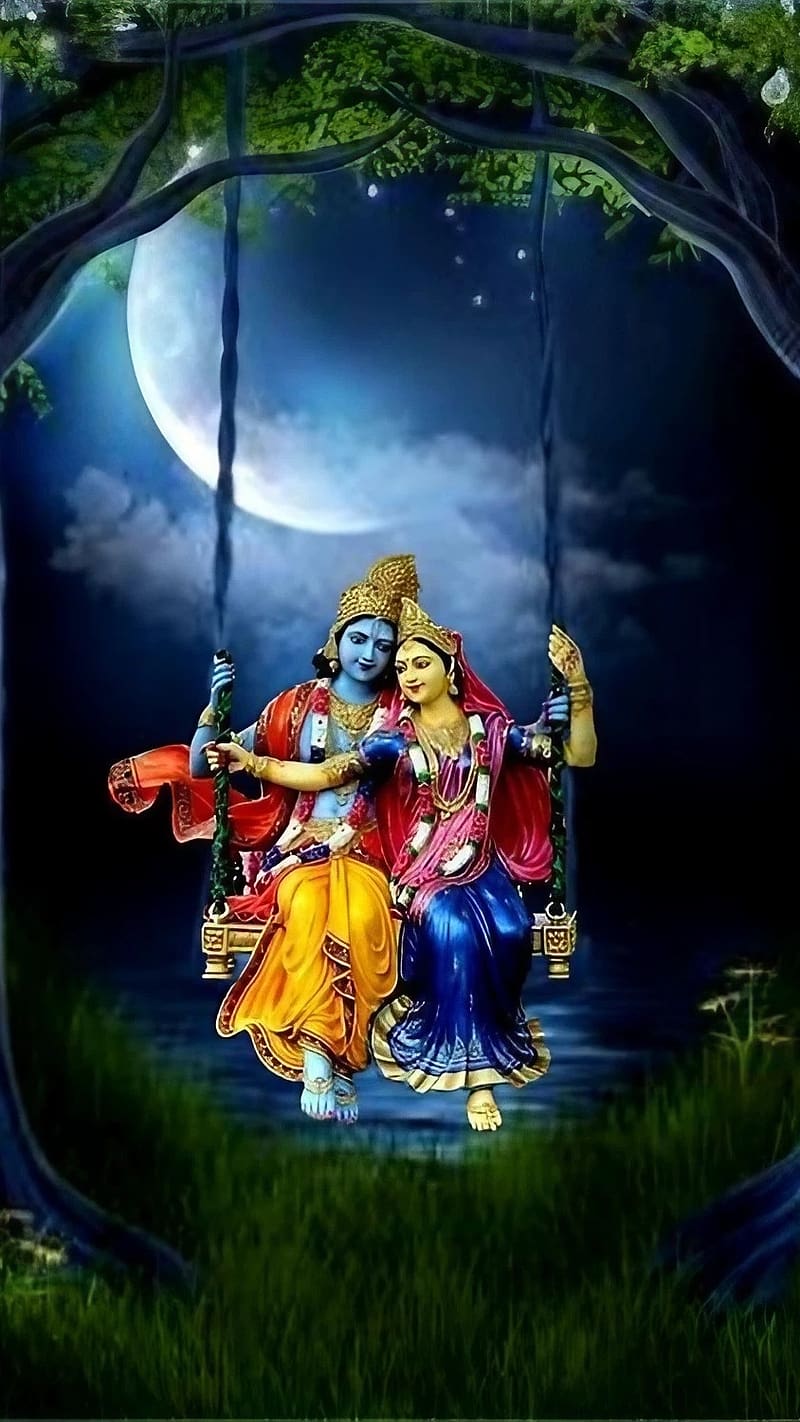 Radha Krishna Ka , Swinging, shri radha krishna swinging, bhakti, devotional, hindu god, HD phone wallpaper