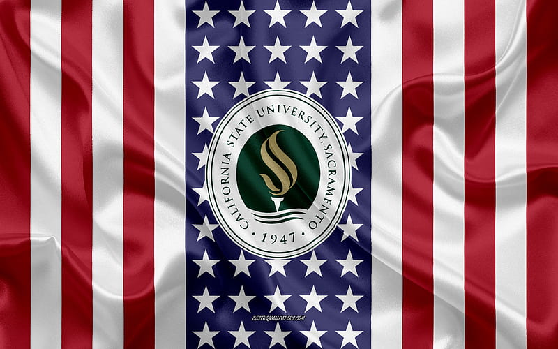 California State University Sacramento Emblem, American Flag, California State University Sacramento logo, Sacramento, California, USA, Emblem of California State University Sacramento, HD wallpaper