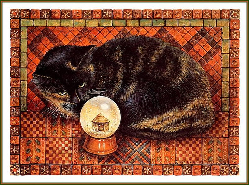 By Lesley Ann Ivory, cute, art, lesley ann ivory, cat, kitten, animal, HD wallpaper