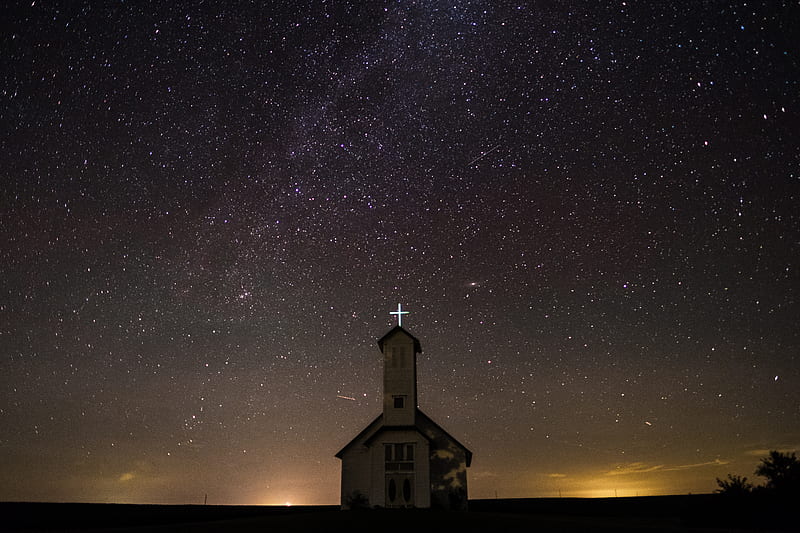 chapel under starry sky, HD wallpaper