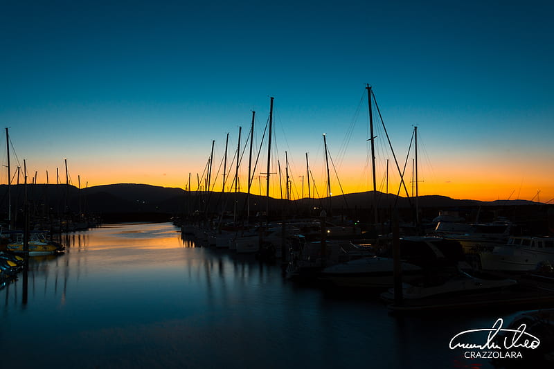 pier, dock, boat, sunset, sky, HD wallpaper
