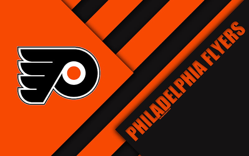 Philadelphia Flyers, NHL material design, logo, orange black abstraction, lines, American hockey club, Philadelphia, Pennsylvania, USA, National Hockey League, HD wallpaper