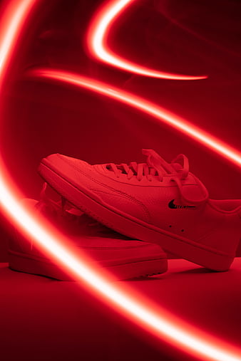 sneakers, shoes, stripes, glow, red, HD phone wallpaper