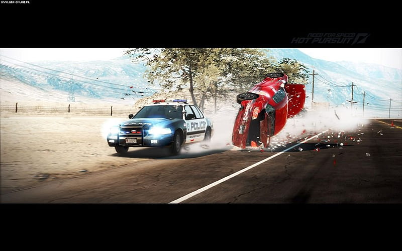 Accident by Cop, ea game, stunning, race, need for speed- hot pursuit, nfs, racing, video game, game scene, 2010, sportcar, cop, car, need for speed, police, road, pc, HD wallpaper
