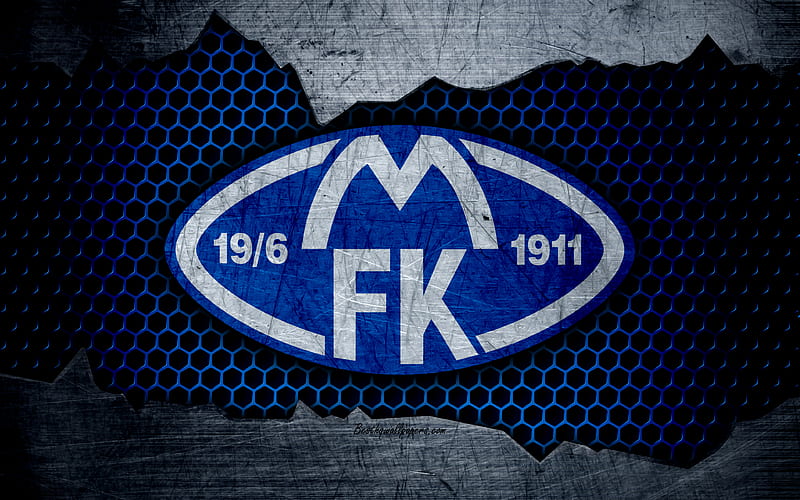 Molde logo, Eliteserien, soccer, football club, Norway, grunge, metal texture, Molde FC, HD wallpaper