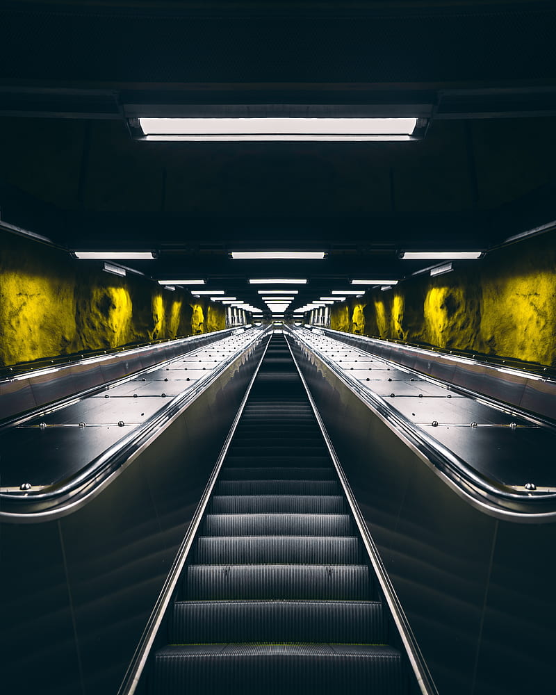 escalator, metro, tunnel, backlight, HD phone wallpaper