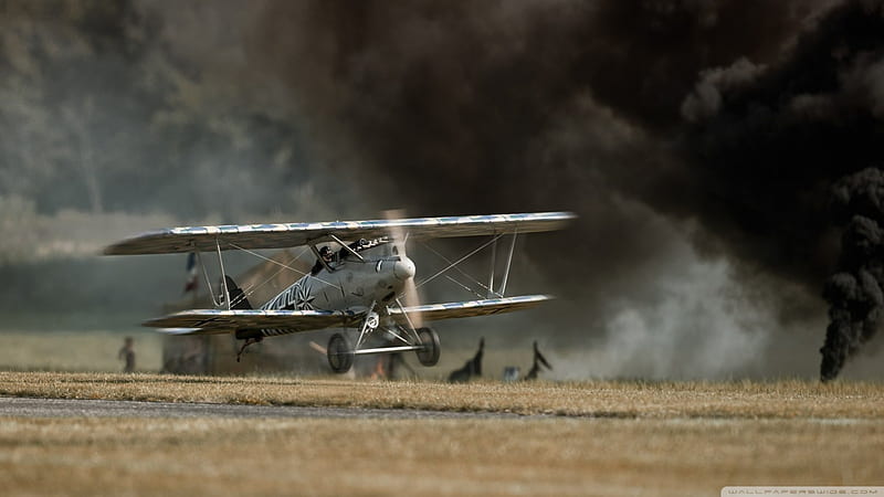 modellbau mit pyroshow, Biplane, Aircraft, Smoke, Ground, HD wallpaper