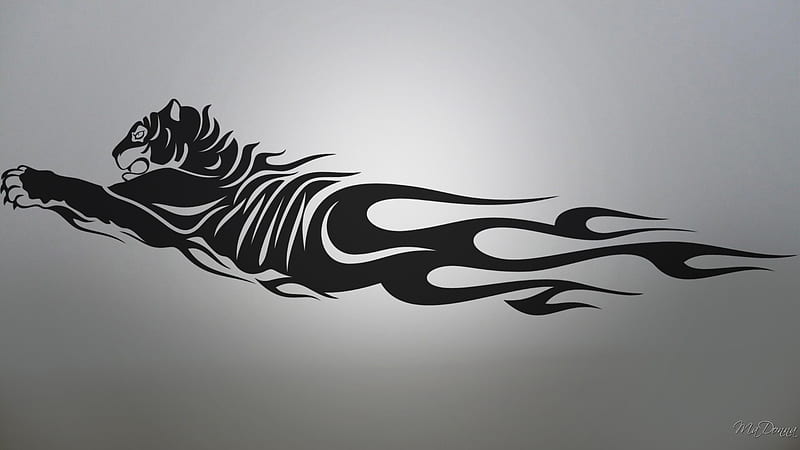Tiger Flame, , flame, gray, gris, firefox persona, tiger, abstract, tatoo, HD wallpaper