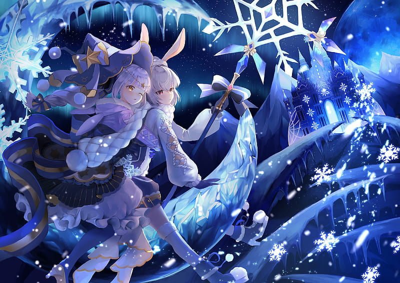 Ice castle, anime girls, bunny ears, cold, winter, animal ears, staff,  Anime, HD wallpaper | Peakpx