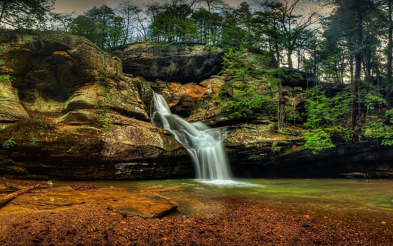 Hocking Hills State Park, R, forest, America, waterfalls, USA, HD wallpaper