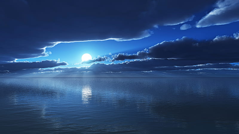 Bluescape, nature, sea, reflection, HD wallpaper