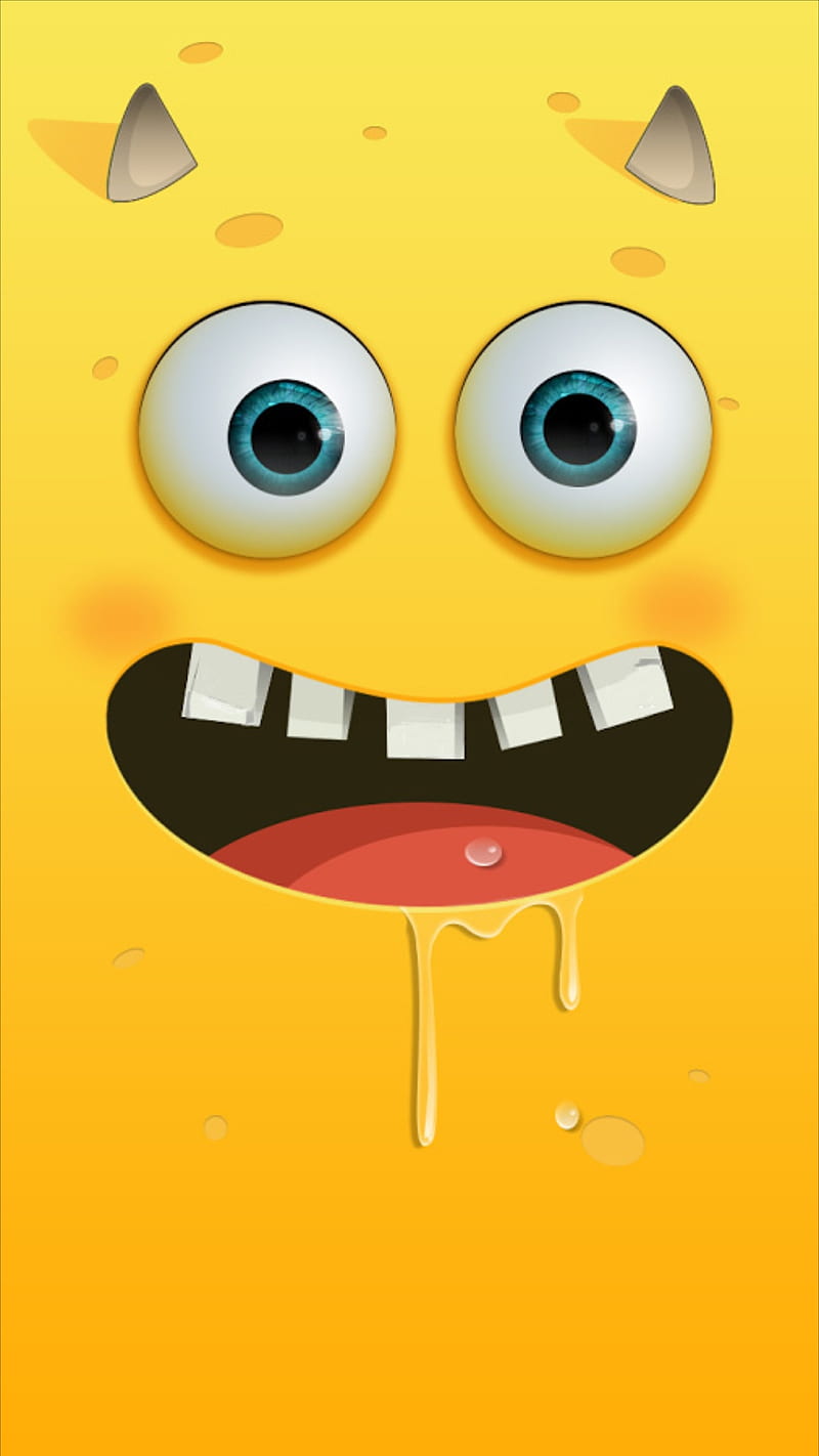 yellow devil, bob, sponge, face, funny, yellow, devil, teeth, mouth, tongue, eyes, HD phone wallpaper