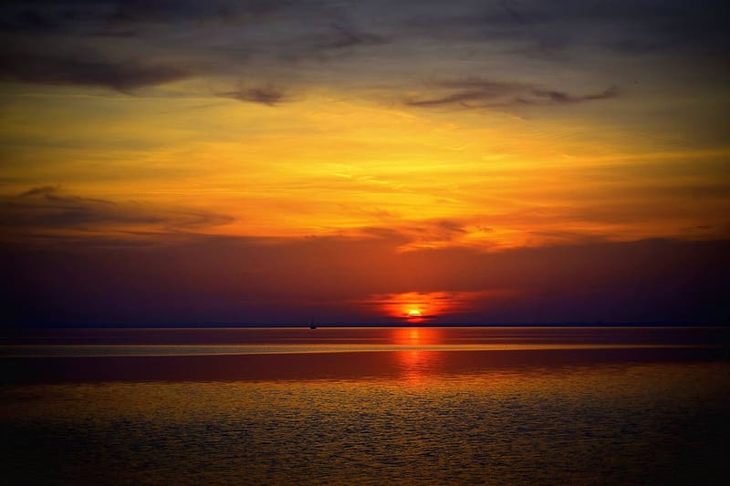 Sunset, Sky, Horizon, Lake, , Evening, Cloud, Hungary, Orange (Color), HD wallpaper