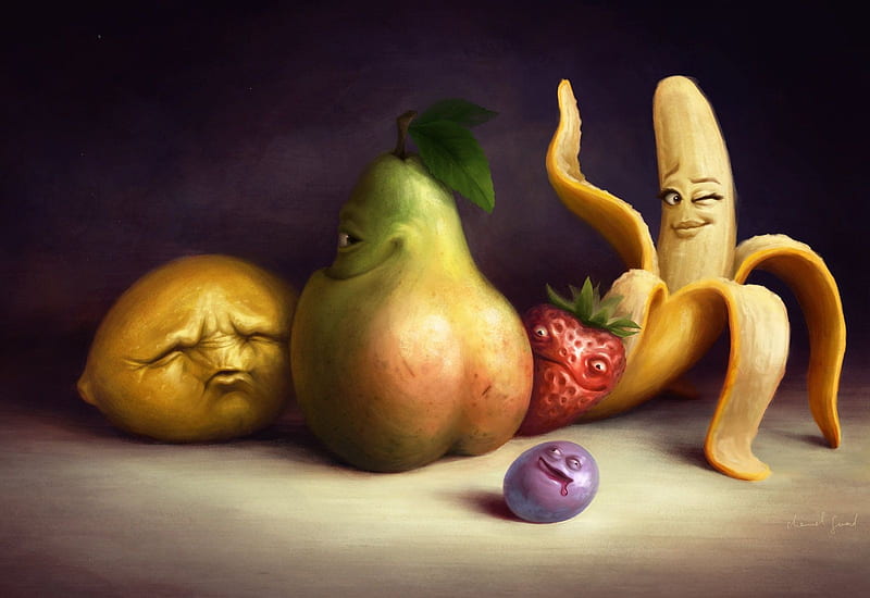 Funny Fruit, peach, pear, banana, butt, HD wallpaper