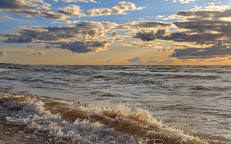 Baltic Sea in Latvia, clouds, Latvia, sea, wvae, HD wallpaper