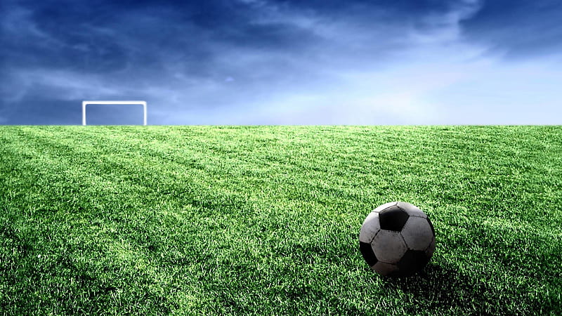 Football On Green Grass Under Blue Sky Football, HD wallpaper