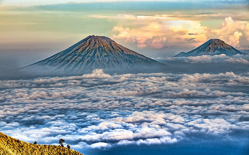 Mount Merapi, R, mountains, stratovolcano, Java, Indonesia, HD wallpaper