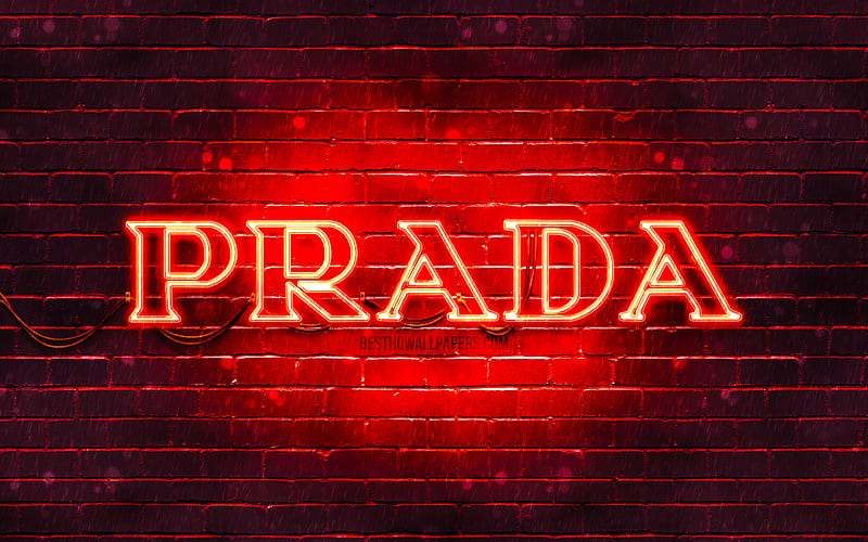 Prada red logo red brickwall, Prada logo, fashion brands, Prada neon logo, Prada, HD wallpaper