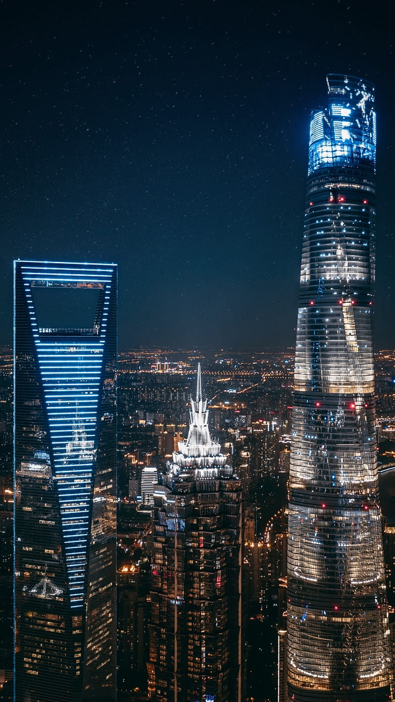 Shanghai, building, night, city, HD phone wallpaper