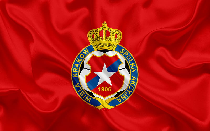 Wisla Krakow FC, Polish football club Wisla logo, emblem, Ekstraklasa, Polish football championship, silk flag, Krakow, Poland, HD wallpaper