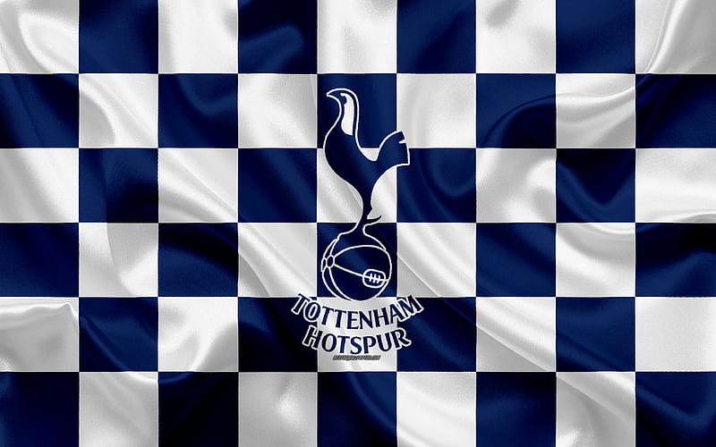 Tottenham Hotspur FC logo, creative art, black and white checkered flag, English football club, Premier League, emblem, silk texture, London, United Kingdom, England, Tottenham, HD wallpaper