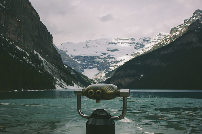 gray telescope over the lake, HD wallpaper