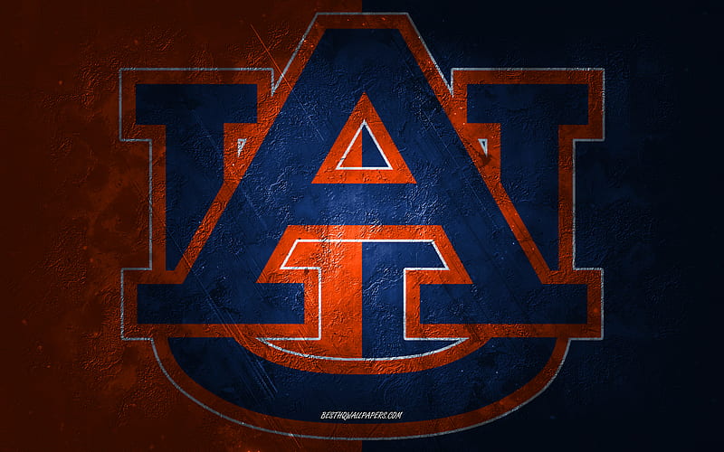 Auburn Tigers, American football team, orange-blue background, Auburn Tigers logo, grunge art, NCAA, American football, USA, Auburn Tigers emblem, HD wallpaper