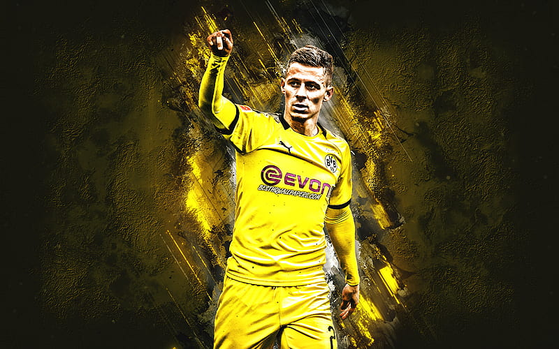 Thorgan Hazard, Borussia Dortmund, Belgian footballer, BVB, attacking midfielder, portrait, yellow stone background, Bundesliga, Germany, football, HD wallpaper