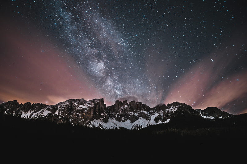 mountains, starry sky, night, dark, HD wallpaper