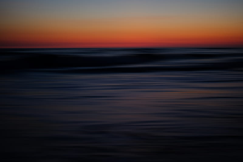 sea, horizon, sunset, waves, sky, HD wallpaper