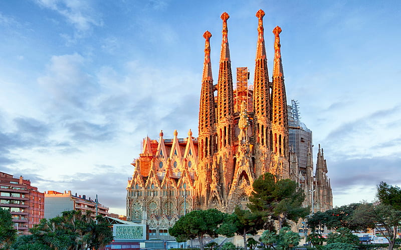 Sagrada Familia spanish landmarks, Gaudis temple, Barcelona, Catalonia, Spain, HD wallpaper