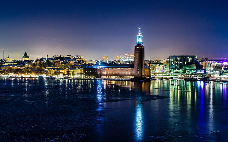 winter, stockholm, night, sweden, HD wallpaper