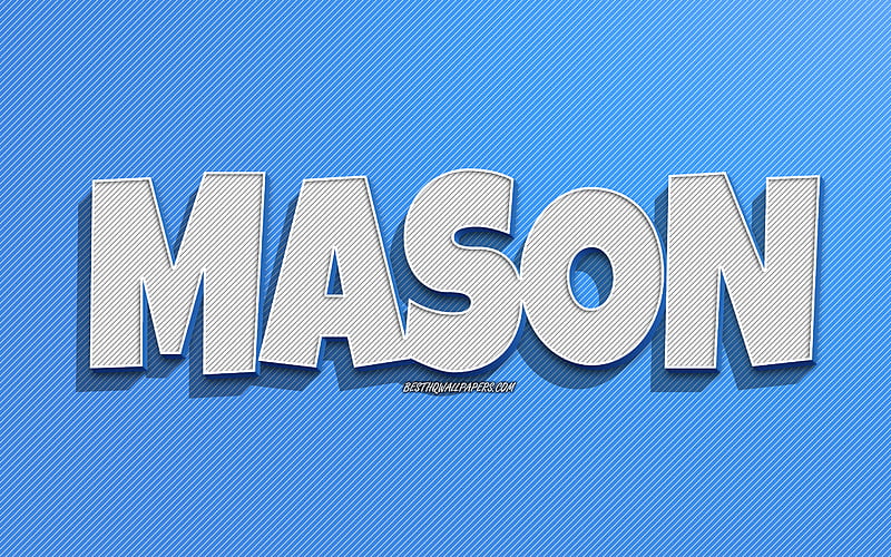Mason, blue lines background, with names, Mason name, male names, Mason greeting card, line art, with Mason name, HD wallpaper