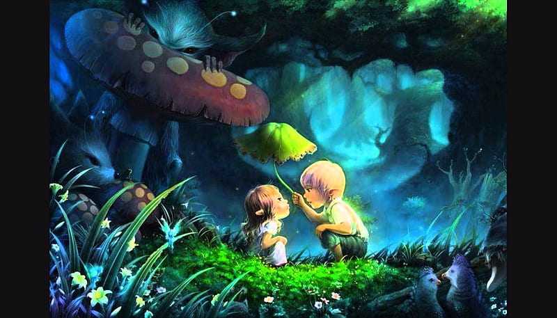 Little Elf, Digital, Mushrooms, Abstract, Elves, Art, Fantasy, HD