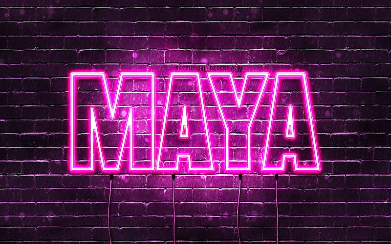 Maya with names, female names, Maya name, purple neon lights, horizontal text, with Maya name, HD wallpaper