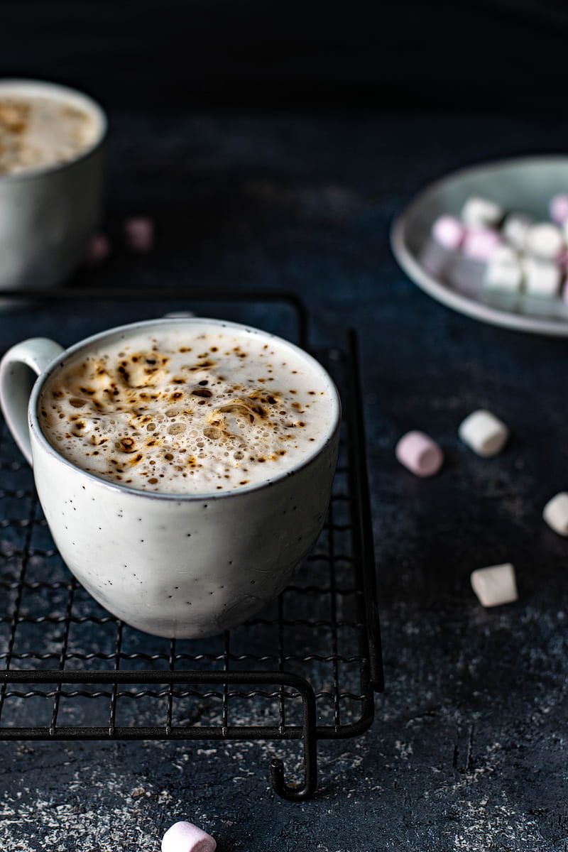 cup, coffee, drink, foam, marshmallows, HD phone wallpaper