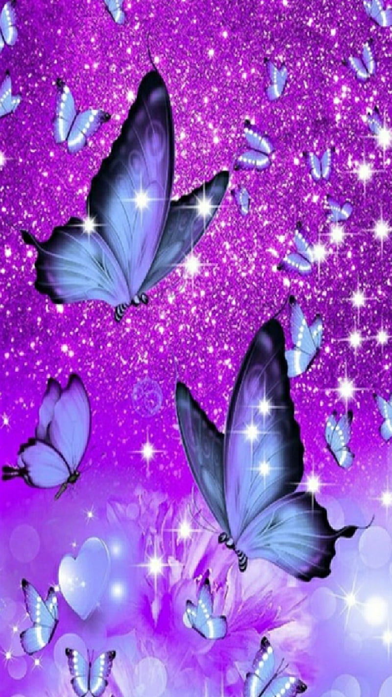 Starlight, butterfly, garden, lavendar, purple, sparkles, stars, HD phone wallpaper