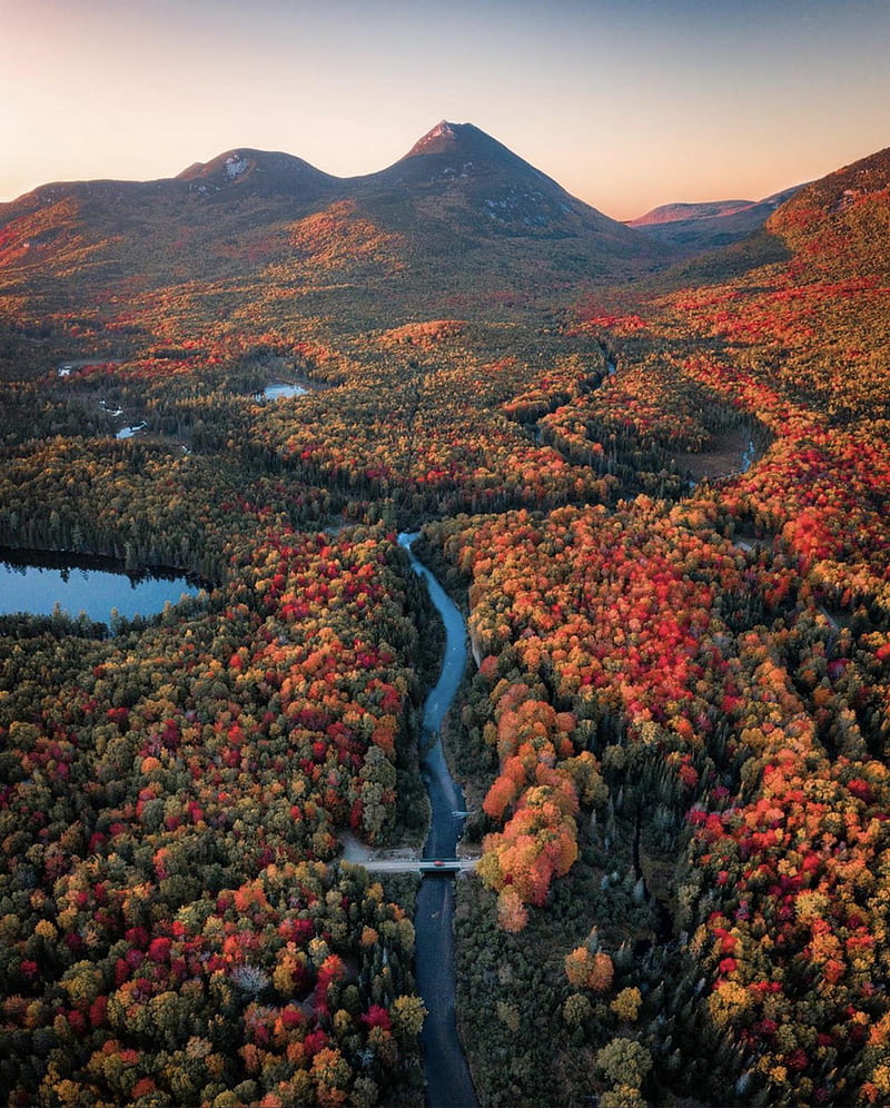 Autumn in Maine, fall, landscapes, leaves, mountains, rainbows, river, season, sky, HD phone wallpaper