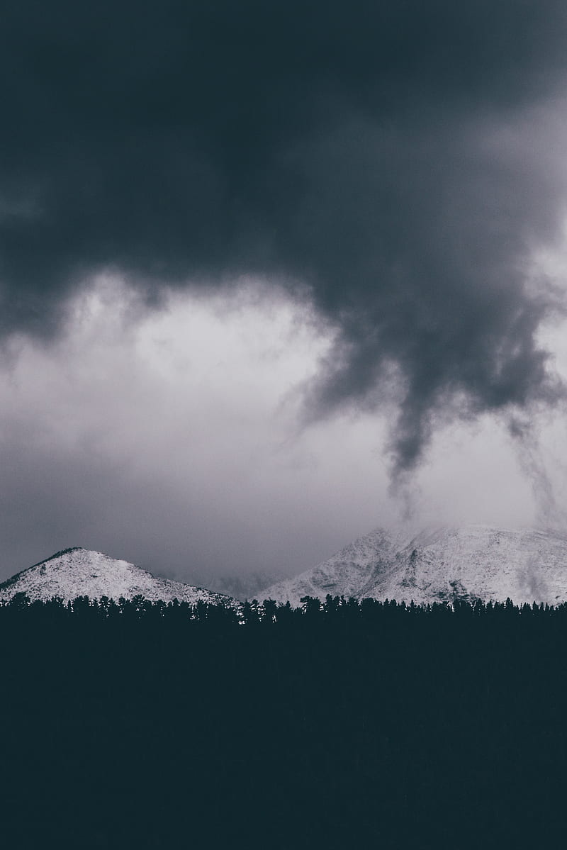 mountains, snowy, clouds, overcast, snow, winter, HD phone wallpaper