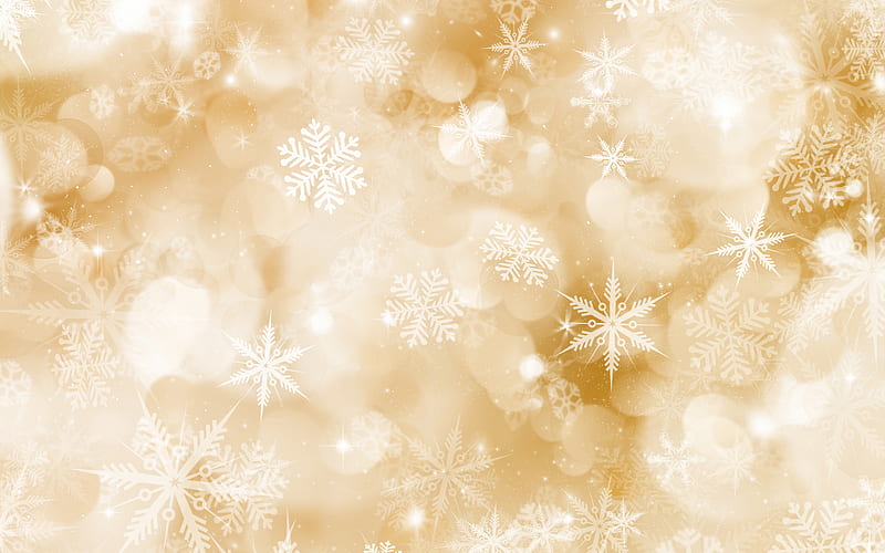 Gold winter texture, winter background, texture with snowflakes, winter glitter texture, golden snowflakes, Christmas texture, HD wallpaper