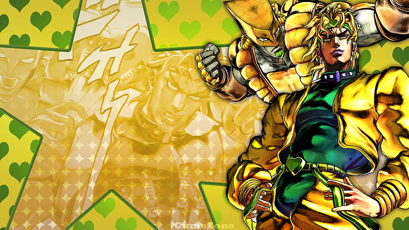 Jojo Dio Brando With A Mask Wearing Man On Back With Back Of Yellow And  Grean Heart Anime, HD wallpaper