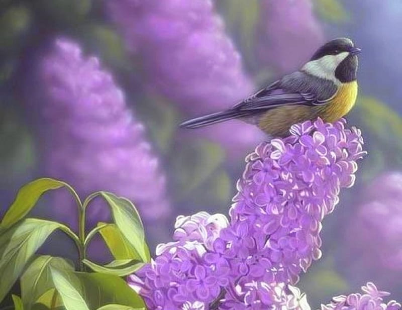 Scents of Spring, paintings, birds, flowers, love four seasons, garden, nature, spring, animals, HD wallpaper