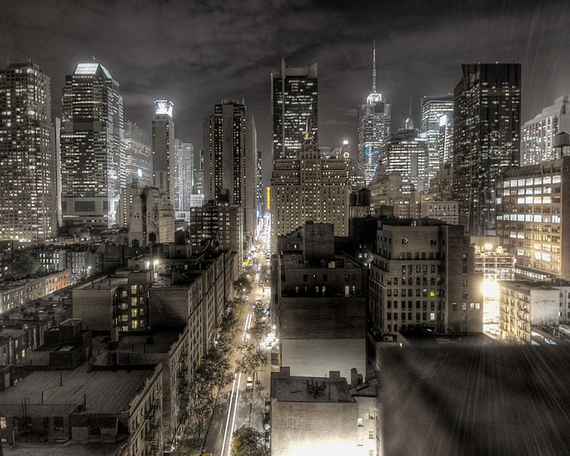 new york city in the night, city, new york, night, lights, HD wallpaper