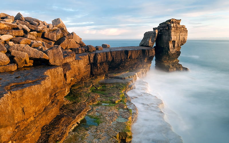 Stones blocks coast boulders sea-Scenery, HD wallpaper