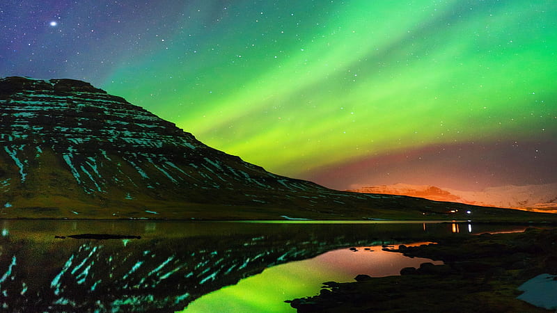 Kirkjufell, Iceland, colors, landscape, hills, northern lights, nordic, HD wallpaper