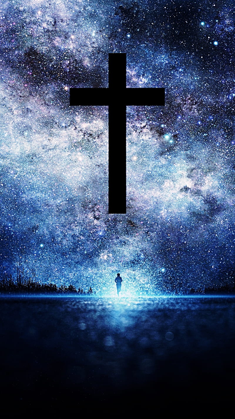 Cross, believe, blue, christian, god, jesus, spiritual, spirituality,  stars, HD phone wallpaper | Peakpx