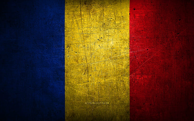 Romanian metal flag, grunge art, European countries, Day of Romania, national symbols, Romania flag, metal flags, Flag of Romania, Europe, Romanian flag, Romania, HD wallpaper